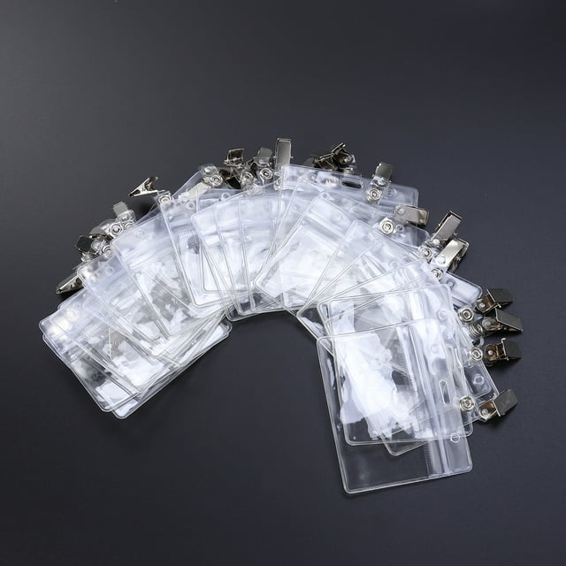 FRCOLOR 25 Pcs Transparent Waterproof Horizontal Business ID Badge Holder with Retractable Adjustable Lanyards Neck Straps Badge Clips for Office School Social events