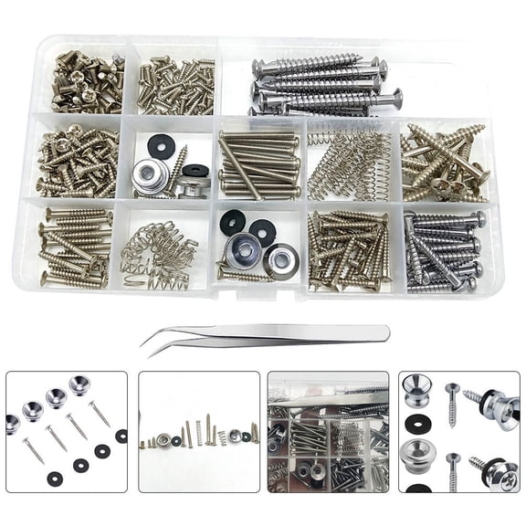 FRCOLOR 254PCS Guitar Screw Kit Strap Buttons Spring Guitar Repairing Tool (Silver)