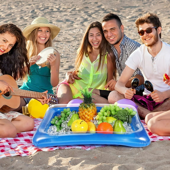 FRCOLOR 2PCS Summer Inflatable Serving Bar Pool Party Buffet Beverage Cooler Floating Ice Tray Food Drink Container Beverage Ice Tray Bar Pool Floating Tray