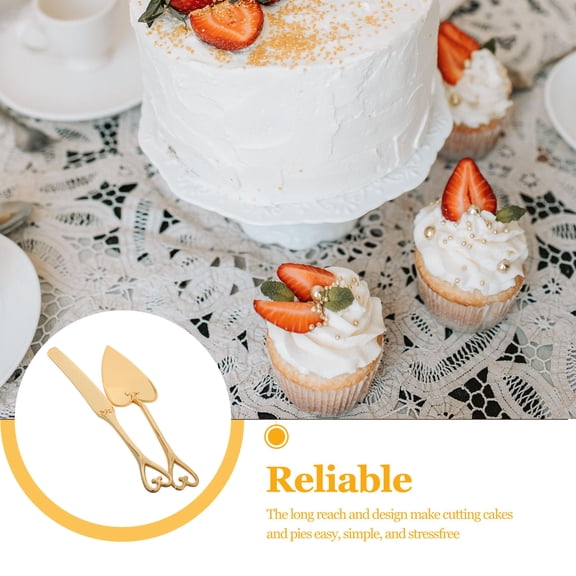 FRCOLOR 2Pcs Elegant Gold Stainless Steel Cake and Pie Server Set Ideal for Weddings and Special Occasions Baking and Serving Utensil Set A