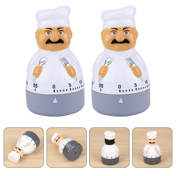 FRCOLOR 2Pcs Kitchen Mechanical Timers Lovely Cartoon Chef Shape Timers (White)