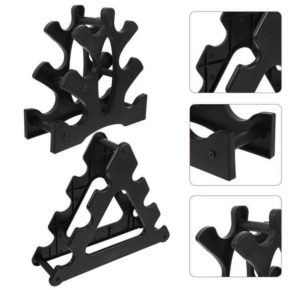 FRCOLOR 2Pcs Multi-layer Dumbbell Storage Rack for Small Dumbbells and Barbells PP Material Black Color