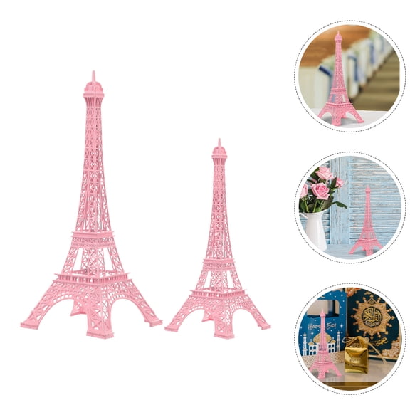 LABSERRON Desktop Eiffel Tower Decor Pink Alloy 2Pcs 9.8x3.7x3.7in