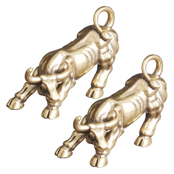 FRCOLOR 2pcs Brass Bull Figurines Set, Ox Statue Sculpture, Chinese Zodiac Cow Ornaments for Wealth, , Prosperity, Home Decor