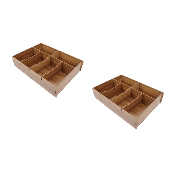 TAILTOSS 2-Pack Light Brown Wood Multi-Grid Cash Organizer Box for Home, Desk, Office Storage Solution