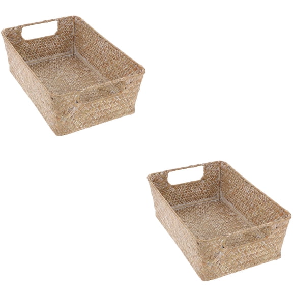 KAKOWELY Indoor Use Wicker Baskets Khaki Rectangular 2Pcs 11.8x7.9x3.9in