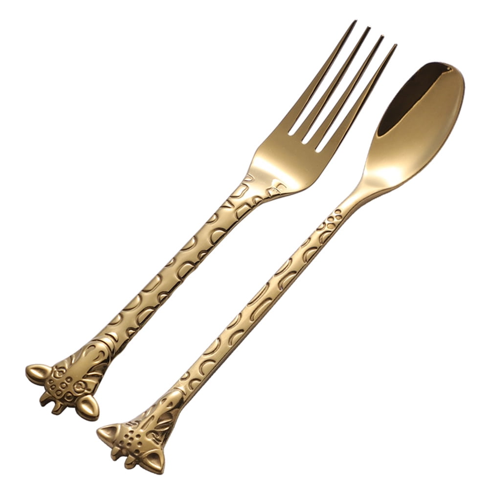 FRCOLOR 2pcs Dessert Spoon and Fork Set Stainless Steel Mixing Spoon