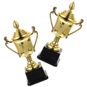 LABSERRON Set of 2 Golden Plastic Trophy Awards for Winner Prizes, Office Competitions, and Achievement Recognition