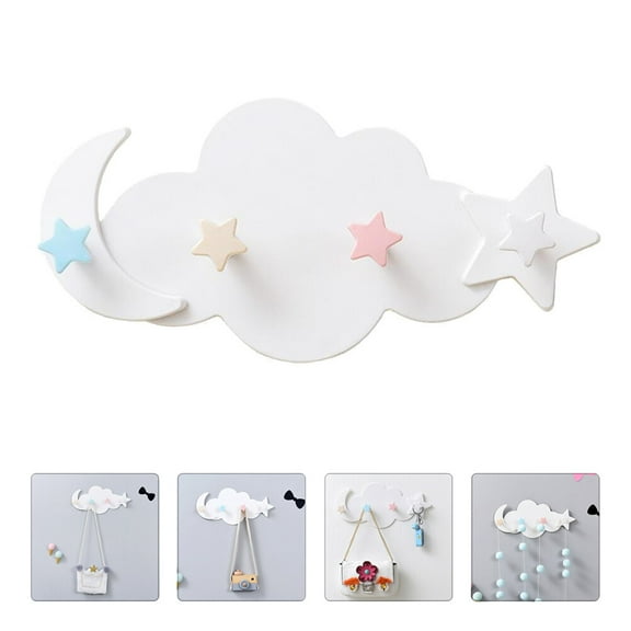 FRCOLOR 2Pcs Lovely Star Moon Cloud Shaped Adhesive Wall Hooks for Home Decor White