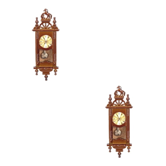 FRCOLOR 2pcs House Clock Grandfather Clock 1/ 12 House Furniture for Dining Room Children Kids for House Accessory Brown 6cm* 2. 3cm* 1. 4cm