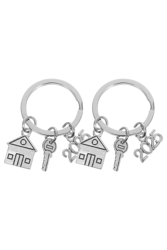Modern Housewarming Keychain Plated Silver Tone Zinc Alloy Key Accessory 2Pcs