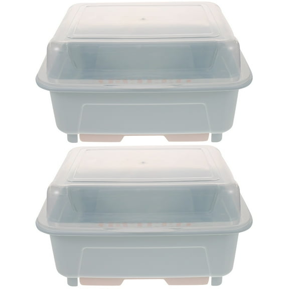 FRCOLOR 2pcs Kitchen Dish Drying Rack with Drip Tray Lid Plastic Kitchen Storage Box Organizer