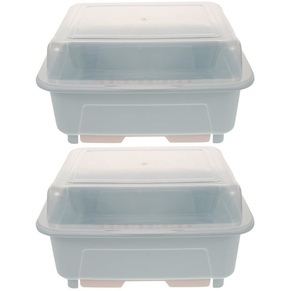 FRCOLOR 2pcs Kitchen Dish Drying Rack with Drip Tray Lid Plastic Kitchen Storage Box Organizer