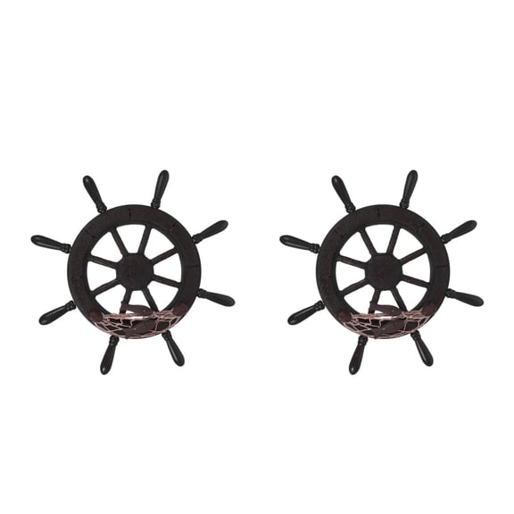 FRCOLOR 2pcs Mediterranean Wooden Ship Wheel Hanging Ornament Nautical Wall Decor Indoors Wall Art Wood Rudder Craft Hanging Decoration