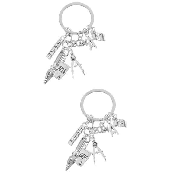 FRCOLOR 2pcs Metal Keychain Mini Stationery Keychain Backpack Pendant Compasses Ruler Key Chain