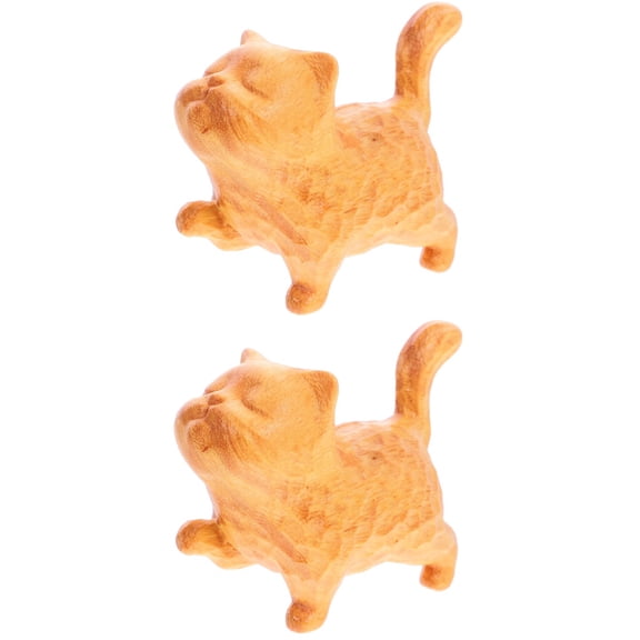 FRCOLOR 2pcs Miniature Wooden Cat Statue Cute Walking Cat Modelling Ornament Wooden Craft