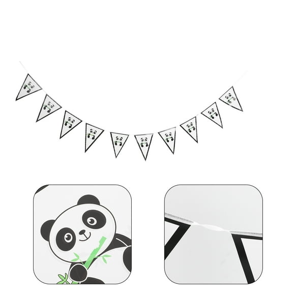 FRCOLOR 2pcs Panda Birthday Banner Decorative Banner Birthday Party Pull Flag Birthday Party Favor