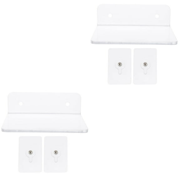 FRCOLOR 2pcs Punch-free Floating Shelf Transparent Acrylic Storage Shelf Wall-mounted Display Rack