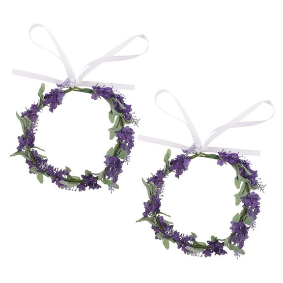 FRCOLOR 2pcs Purple Flower Crown Lavender Floral Wreath Headband Floral Garland Headbands Bridal Headband with Purple Faux Flowers and Green Leaf