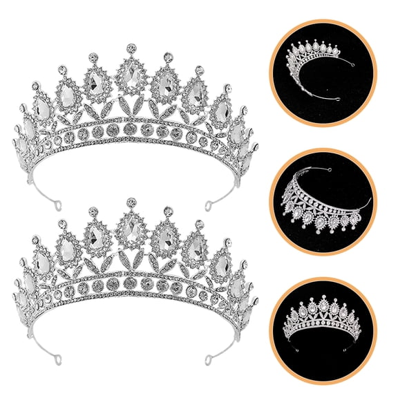 FRCOLOR 2pcs Queen Crown Rhinestone Wedding Crowns And Tiaras For Women Pageant Headpiece Princess Birthday Hair Accessories Crystal Bridal Headdress