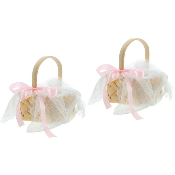 FRCOLOR 2pcs Rattan Woven Basket Woven Flower Basket Holiday Gift Packing Basket with Ribbon
