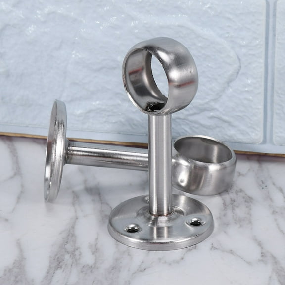 FRCOLOR 2pcs Round Shape Stainless Steel Coloset Pole Socket Curtain Rod Bracket for Closet Curtain (25mm Diameter)