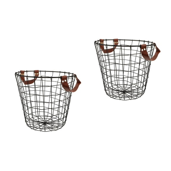 FRCOLOR 2pcs Rustic Round Iron Firewood Storage Basket Firewood Storage Basket Wire Mesh Metal Clothes Hamper With Handle Farmhouse Container Organizer For Home Kitchen Outdoor L
