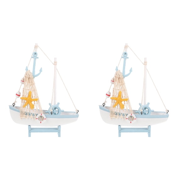 FRCOLOR 2pcs Sailboat Model Decoration Wooden Sailing Boat Home Office Mediterranean Sailboat Decoration