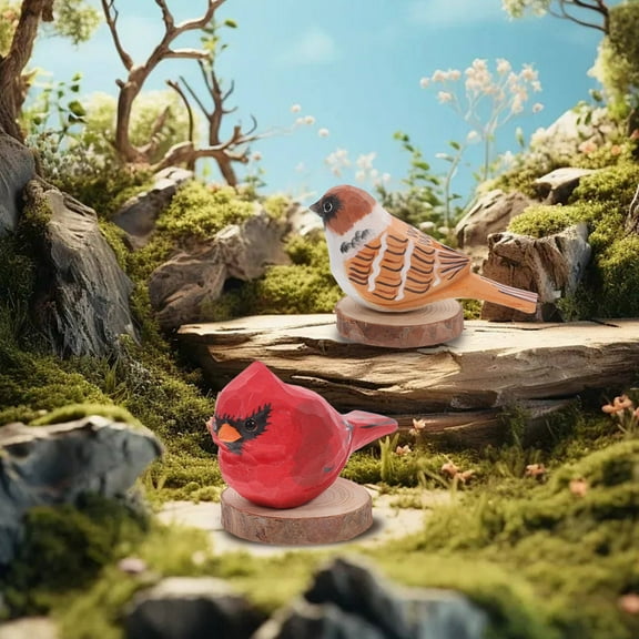 FRCOLOR 2pcs Sculpted Wooden Red Cardinal Bird Figurines Small Hand Carved And Painted Bird Statues Home Decor Bird Ornaments Ideal For Bird Lovers