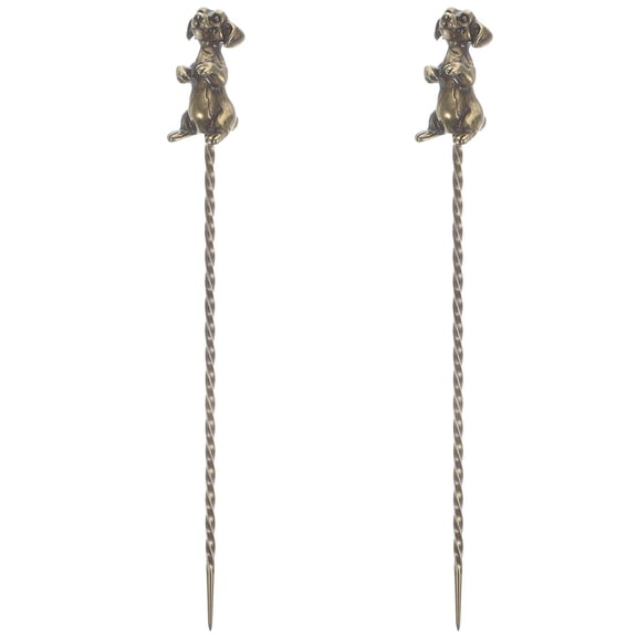 LABSERRON Vintage Brass Tea Needle Golden Antique Design for Tea Ceremony 2Pcs