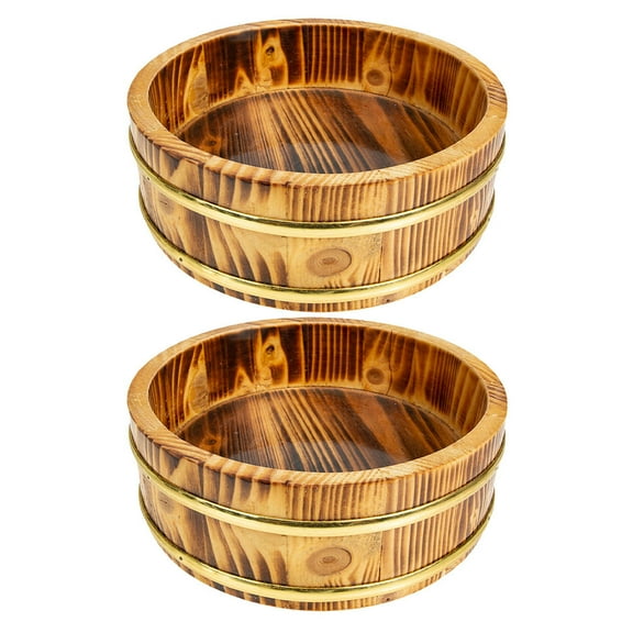 FRCOLOR 2pcs Wooden Sushi Rice Mixing Bucket Japanese Traditional Sushi Rice Cooling Container Kitchen Storage Pail for Outdoor Camping