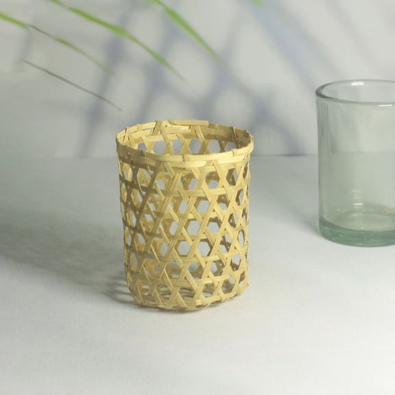 FRCOLOR 3 Pcs Bamboo Cup Sleeves Rattan Material Wicker Woven Holder Candle Retro Decor