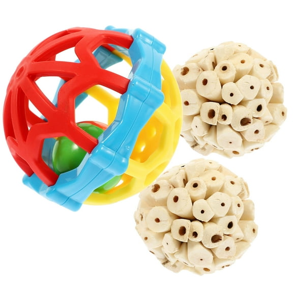 FRCOLOR 3 Pcs Bird Toys Small Bird Balls with Rubber Bird Grinding Beak Balls for Parrots Budgie Cockatiel