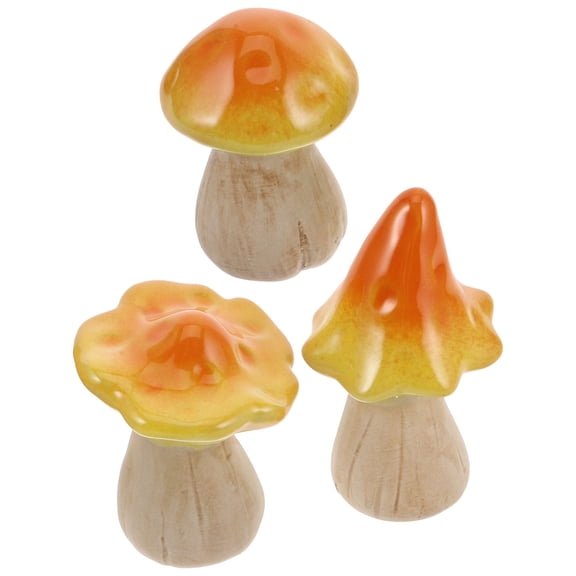 WRISTBIQUE Ceramic Elegant Landscape Mushroom Figurine Yellow Garden Decorations 3Pcs 4.1X2.6X2.6in