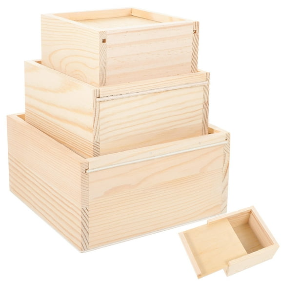 FRCOLOR 3 Pcs Unfinished Wood Crafts Wooden Crates Lids Sliding Jewelry