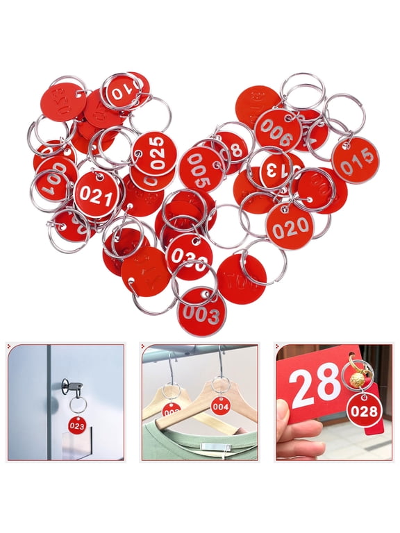 30Set Round Red Aluminum Number Tags for Keys Identification