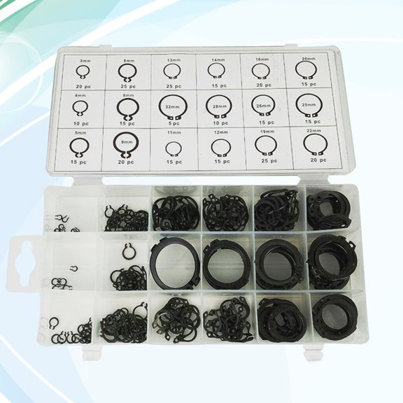 FRCOLOR 300 Pcs External Snap Ring Assortment Kit Set Circlip 18 Sizes Retaining Ring (Black)