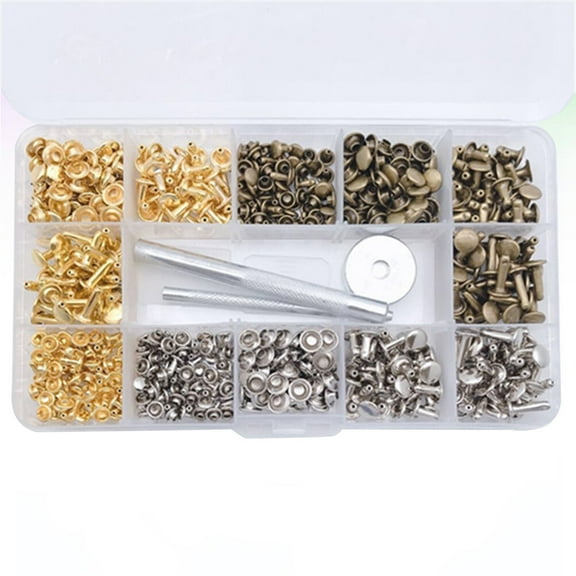 FRCOLOR 300 Sets Rivets Double Cap Rivet Tubular Metal Studs with Fixing Setting Tool for Craft Shoes Bags Clothes Belts Repair Decoration,12.2"X8.66"X0.04"