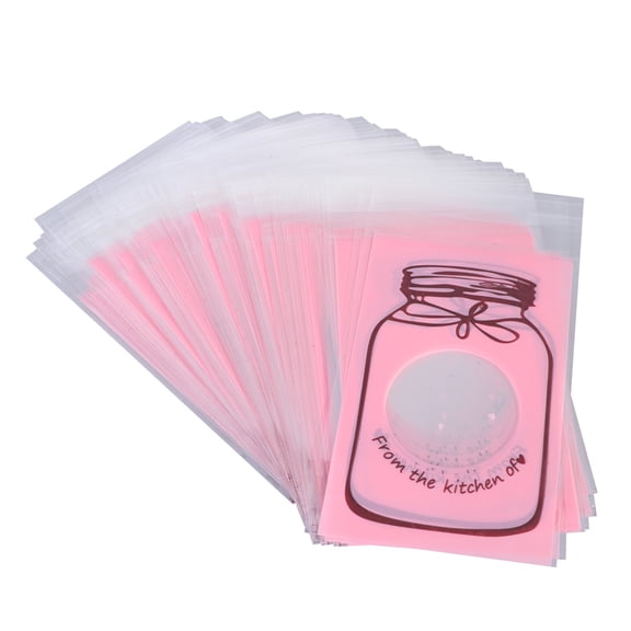 FRCOLOR 300pcs Self sealing Plastic Bags with Bottle Pattern for Candy and Cookie Packaging (Pink Jar)