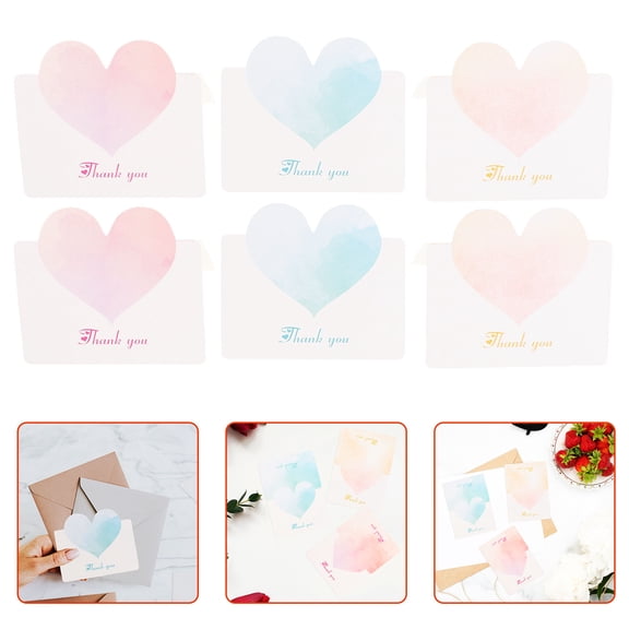 FRCOLOR 30pcs Heart Thank You Cards Note Cards Wedding Greeting Cards For Birthday Baby Birth Commemoration Small Business Thank You Notes Baby Shower Bridal Shower Graduation Party Favors