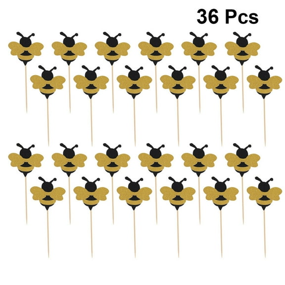 FRCOLOR 36pcs Creative Bee Cake Picks Paper Cupcake Toppers for Baby Shower Birthday Multi Color