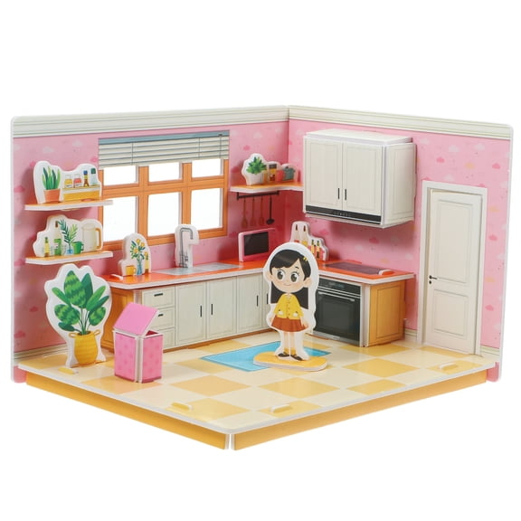 WRISTBIQUE House Building Kit Puzzle Kitchen Model Multi-colored Paper 1Set 8.3X5.5X0.4In