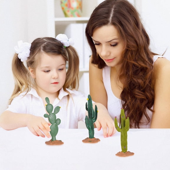 FRCOLOR 3Pcs Tiny Cactus Figurines in Assorted Colors PVC Material for Tabletop Use
