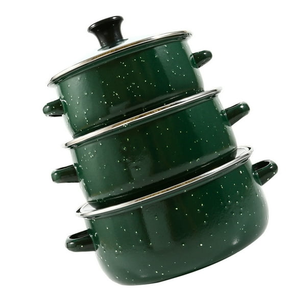 WRISTBIQUE Induction Stock Pot Enamel Stock Pot Set Green 3Pcs