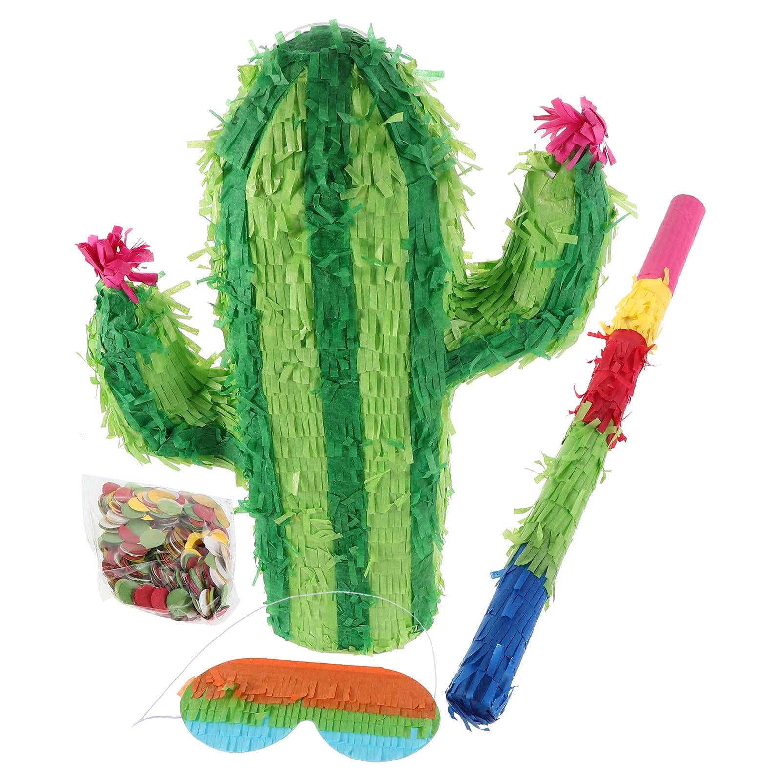 FRCOLOR 3d Cactus Pinata Birthday Party Creative Pinata Luau Paper Pinata With Stick And Blindfold For Hawaii Party Fiesta Birthday Supplies Mexican Party Decorations