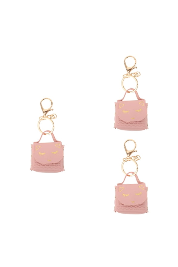 FRCOLOR 3pcs Cute Cat Purse Keychain Set, Mini Cartoon Cat Wallet Pendant, Small Keyring Charms for Keys and Accessories