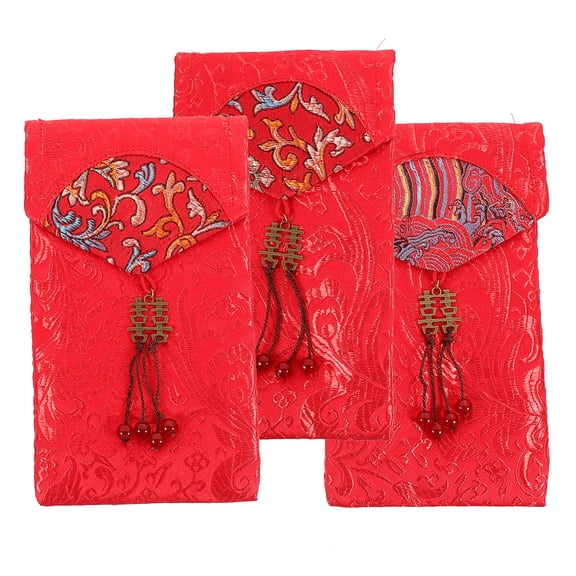 FRCOLOR 3pcs Chinese New Year Red Envelopes Embroidered Red Packets with Chinese Knot Random Style