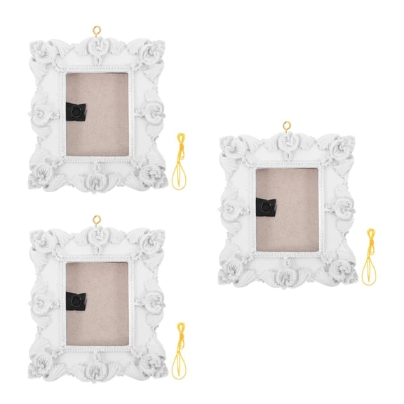 FRCOLOR Raindrops 3pcs Christmas Tree Photo Frame Retro 3D Hanging Embossed Picture Frames Ornament for Xmas Holiday Party White