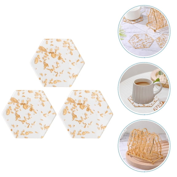 FRCOLOR 3pcs Decorative Cup Coasters Tabletop Anti-skid Coasters Acrylic Hexagon Coasters Cup Mats