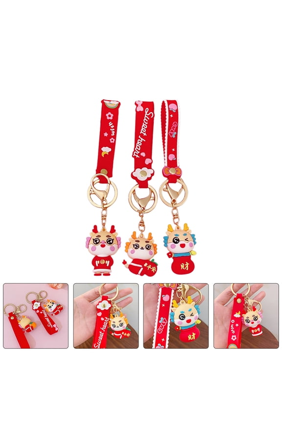FRCOLOR 3pcs Dragon Themed Hanging Keychain Dragon Ornament Dragon Decor Dragon Key Pendants